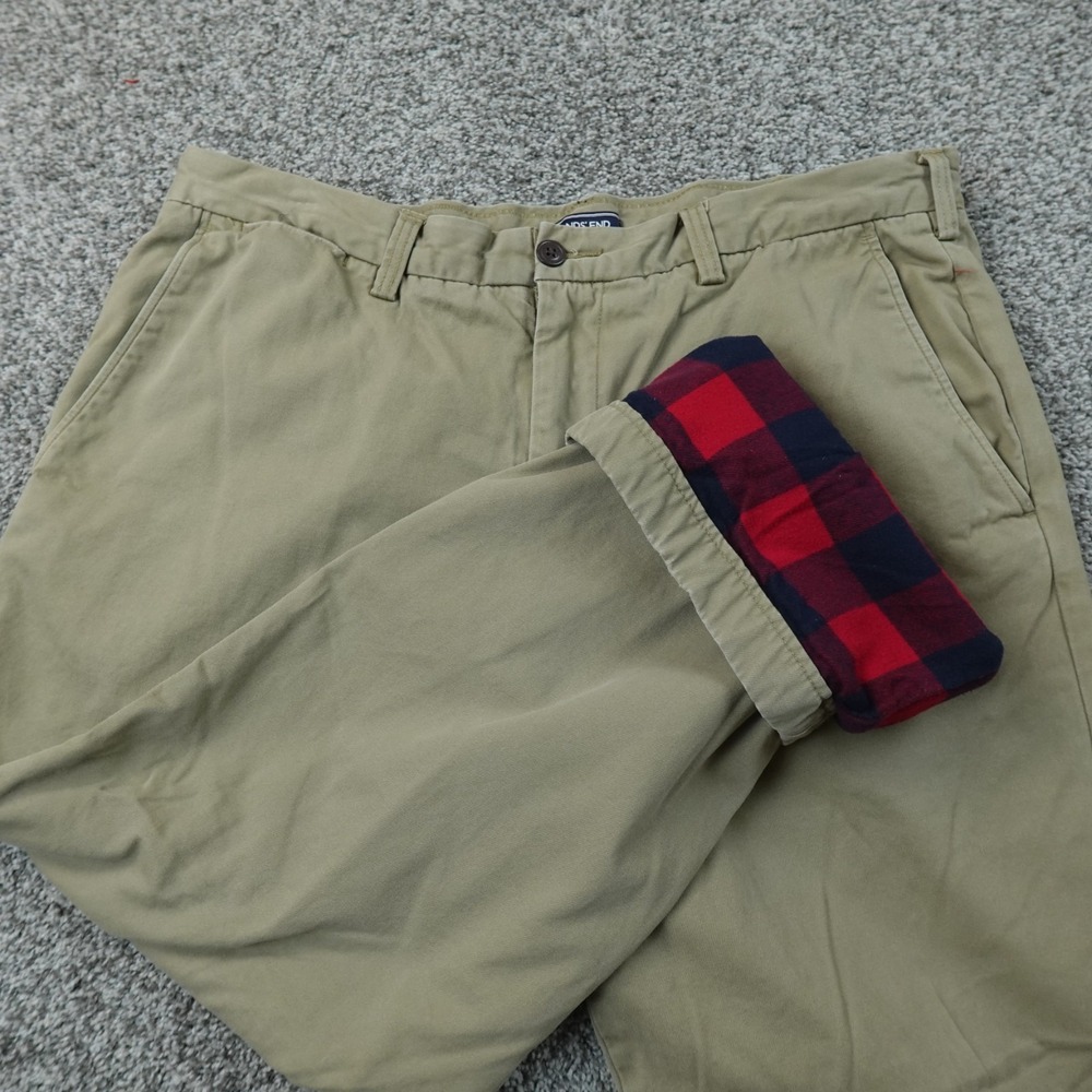 Lands End Pants Mens 38X29 Beige Tan Brown Flannel Lined Chino Trouser Outdoor